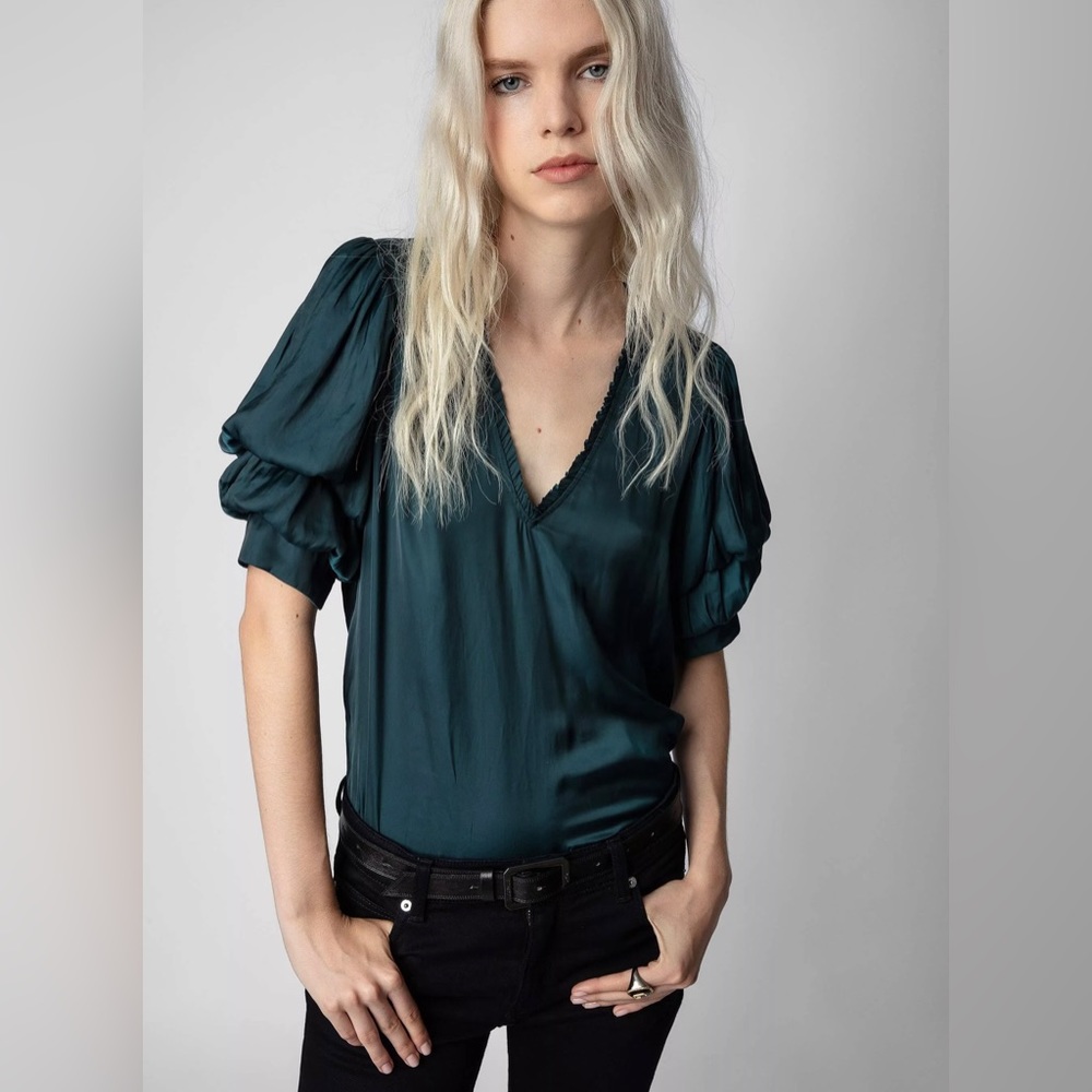 Zadig and Voltaire Taste Satin Top, Color Peacock, Size Large, NWT